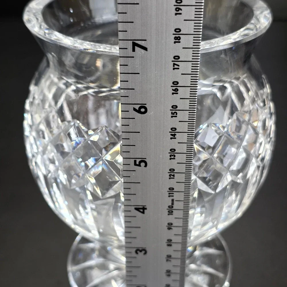Vintage Cut Lead Crystal Pedestal Vase Compote Clear Diamond Pattern 7